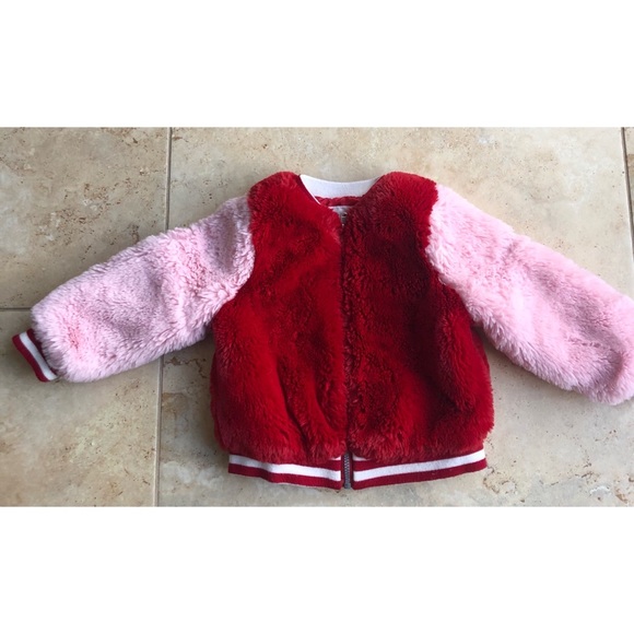 Cat & Jack Other - Cat & Jack Fuzzy Pink and Red Letter Jacket Size 18 Months
